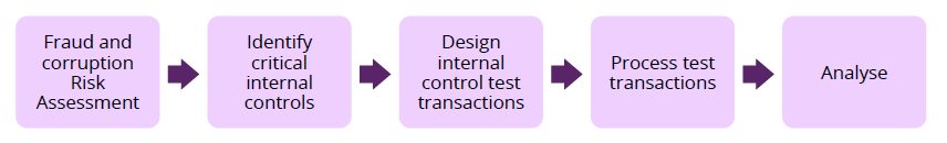 The scale and form of pressure testing should align with an organisation’s risk profile. This involves introducing documents, data or other actions consistent with an actual fraud or corruption event to determine if existing internal controls are operating as intended.
