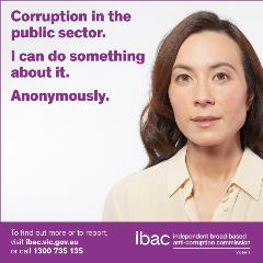 Digital banner showing an older woman with the words 'corruption in the public sector. I can do something about it. Anonymously'