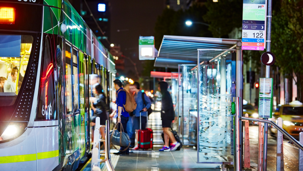 Night tram in Melbourne CBD