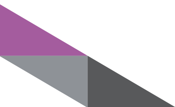 A diagonal line, going from left to right, comprised of three triangles, with the leftmost being purple, the middle being light grey and the right being dark grey