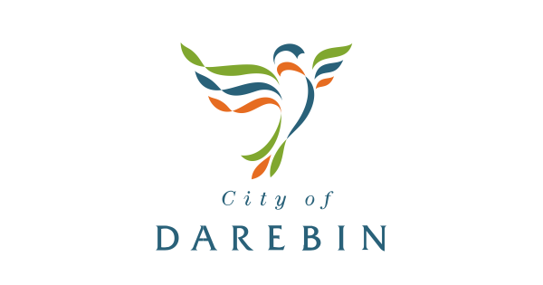 Darebin city council logo showing a bird in flight with each body contour displayed in orange, blue and green.