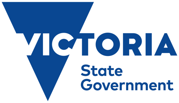 A triangle containging VIC while the right white space contains the remainder of the sentence (Vic)toria State government